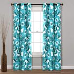 Lush Decor Julie Floral Insulated Grommet 100% Blackout Window Curtain Panels, Pair, 38" W x 84" L, Blue & Teal - Spring Floral Curtains - Blackout Curtains for Living Room, Bedroom, & Dining Room