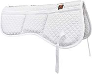 ECP Equine Comfort Products All Purpose Diamond Quilted Poly Cotton English Half Saddle Pad with Therapeutic Contoured Correction Support Pockets, 18 Memory Foam Shims Included - White