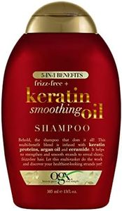 Ogx Frizz Free + Keratin Smoothing Oil 5 in 1 Benefits Shampoo For Frizzy Hair 385mL