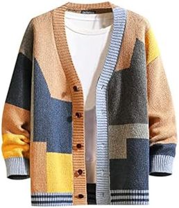 GURUNVANI Cardigan Sweater for Men Knitted Long Sleeve Sweaters with Buttons, Khaki, 4X-Larege