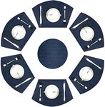 Wedge Placemats,Set of 7 Vinyl Placemats for Round Tables Woven Non-Slip Heat-Resistant Easy to Clean Wipeable Washable Dinner Table Mats（Navy Blue）