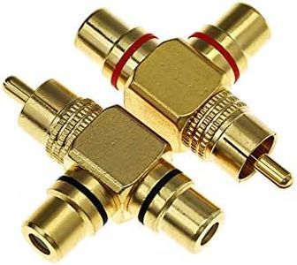 PRO 2 x RCA Y Shape Splitter 1 Male Plug to 2 Female SOCKETS AV Adapter Gold