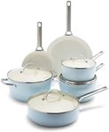 GreenPan Padova Hard Anodized Healthy Ceramic Nonstick, 10 Piece Cookware Pots and Pans Set, PFAS-Free, Dishwasher Safe, Light Blue