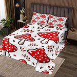 Cute Mushroom Coverlet Set Cartoon Mushrooms Quilted Bedspread for Kids Boys Girls Decor Kawaii Fungus Red White Quilted Coverlet Wild Mushroom Stuff Quilted Room Decor Double Size