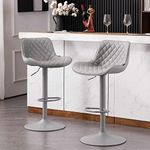 YOUTASTE Grey Bar Stools Set of 2 Faux Leather Padded Counter Height Bar Stool,Modern Metal Diamond Barstools with High Back,Adjustable Swivel Bar Chairs Home Kitchen Dining Island