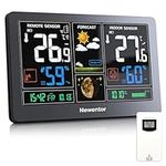 Newentor Weather Station Wireless Indoor Outdoor Thermometer, 7.5in Large Digital Weather Thermometer with Atomic Clock, Barometric Pressure, Forecast Station with Adjustable Backlight, Black