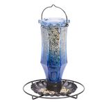 Perky-Pet Sapphire Starburst Vintage Wild Bird Feeder - Blue Glass - Small Hanging Seed Feeder with Tray for Garden or Terrace - Holds 250 g of Seed #8138-2