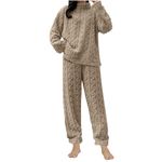 Womens Pyjamas Set Nightwear Fluffy Fleece 2 Piece Sherpa Quarter Zip Pullover Wide Leg Pants Sets Fuzzy Tesst Sleepwear Winter Warm Fur PJs Thickened Plushed Loungewear Khaki