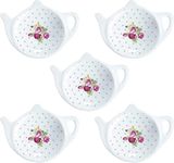 SOCOSY Vintage Flower Porcelain Tea Bag Holder Teapot Shaped Tea Bag Coaster, Little Spoon Rest Tea Accessories Resting Caddy Seasoning Dish for Sauce Dessert, 4 Inch-Fresh Flowers-5 PCS