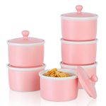 8oz Porcelain Ramekins with Lid, Candiicap Souffle Dishes Bowls with Lid for Baking, Pudding, Creme Brulee, Custard Cups, Serving Dip, Oven, Microwave and Dishwasher Safe (8oz,Matte Pink)