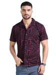 GLORYBOYZ Half Sleeve Printed Shirts for Men Slim Fit Tropical Stylish Men's Casual Shirt Revere Collared Neck Fashionable Stylish Goa Beach Vacation Summer Casual Wear Shirts for Men (Purple Wine L)