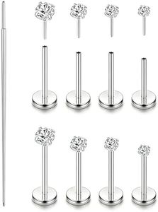 LongMiss Titanium Flat Back Earrings Stud G23 Hypoallergenic Nose Rings Helix Piercing Threadless Tragus Pin for Labret/Cartilage/Lip/Conch Body Piercing Jewelry Medusa for Women Men