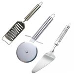 CHEFPREP Premium 100% Stainless Steel Pizza Cutter with Multipurpose Server for Pizza, Sandwich, Cakes & Burgers (Pizza Cutter + Server + Grater)