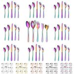 Evanda Rainbow Cutlery Set 45 Piece Service for 8, Titanium Colorful Plating Stainless Steel Silverware Set, Include Knives Forks Spoons Set and Serving Set, Dishwasher Safe