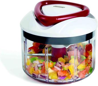 Zyliss Easy Pull Manual Food Processor, 750ml – Handheld Chopper, White/Red, Dishwasher Safe