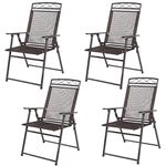 COSTWAY Set of 4 Folding Garden Chairs, Portable High Back Patio Dining Chairs with Armrests, Outdoor Steel Frame Camping Sling Chairs for Deck, Balcony, Yard and Beach