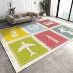 Aircraft Car Architecture Area Rugs, Colorful Geometric Graphics Bedroom Mat, Printing Carpets Non-Slip Machine Washable for Playroom Children's Room Living Room Dining Room Bathroom-180 x 220 cm