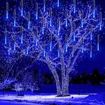 Kwaiffeo Christmas Lights Outdoor Decorations, 10 Tube 240LED Meteor Shower Lights,Waterproof & Expandable Snowfall Icicle Cascading String Lights for Xmas Festival Party Holiday Wedding Decor，Blue