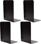 Set of 4 Metal Book Ends by HEALUA - Heavy Duty Bookends with Anti Scratch Feet - Non Slip Decorative Book Dividers for Desks & Shelves - Black