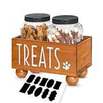 Ziprofly Dog Treat Container, Dog Food Treat Jar Set, Modern Farmhouse Dog Treat Container with Wood Box, Pet Treat Storage Container for Dog and Cat, Dog Food Storage Container, Gift for Pet