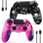 Controller for PS4, Wireless Controller 2 Pack for Sony PlayStation 4/Slim/Pro, Remote Control with 6-Axis Motion Sensor/Double Vibration/Sensitive Touch Pad/Speaker & 3.5mm Audio Jack, Black & Pink