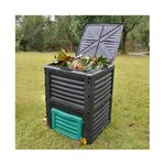 Easy Shopping® Garden Compost Bin, 300L Outdoor Composting Container for Kitchen & Garden Waste Composter with Hinged Lid, Durable & Waterproo Black and Green