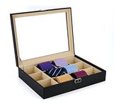 Tie Display Case for 12 Ties, Belts, and Men's Accessories Black Carbon Fiber Storage Box by TimelyBuys