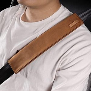 URIZZD 2 PCS Car Seatbelt Covers for Adults, Leather Seat Belt Cushion Shoulder Pad for Women, Car Accessories Protector for More Comfortable Driving (03-Brown)