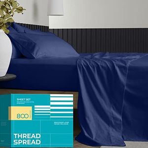 100% Cotton Twin Size Sheet Set - 3 Piece Set - Hotel Luxury Bed Sheets - Deep Pockets - Easy Fit - Sateen Weave Breathable & Cooling Sheets - 800 Thread Count Navy Blue Bed Sheets - Twins Sheets