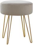 Monarch Specialties I 9000 Round Foot Stool with Padded Seat and Hairpin Metal Legs - Small Upholstered Ottoman, 16"H, Beige Fabric/Gold