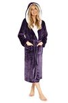 CityComfort Dressing Gown for Women, Fluffy Hooded Bathrobe (Deep Purple, M)