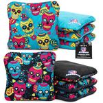 Play Platoon ACO Tournament Series Pro Cornhole Bags Set of 8 Regulation Professional Corn Hole Bean Bags - Competition Weight - Dual Slick and Stick - 4 Turquoise & 4 Black Skulls
