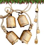 Shabby Chic Bells Rustic Hanging Jingle Christmas Tree Decor - Large Handmade Lucky Cow Bells Vintage Rustic Metal Tranquil Wind Chimes Solid Decorative Wall Hanging décor Home Decor Gifts