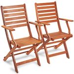 VonHaus Folding Garden Chairs – Set of 2 Folding Chairs for Garden, Patio & Outdoor Space - Lawn Chairs, Teak Oil Coated Wooden Deck Chairs – Meranti Hardwood Foldable Armchairs for Alfresco Dining