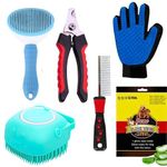 Emily Pets Grooming Kit Slicker Brush + Pet Grooming Glove + Dog Comb + Pet Glove Wipes + Dog Bath Brush + Pet Grooming Nail Cutter (Multicolor, Pack of 6)