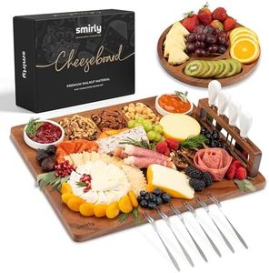 SMIRLY Charcuterie Boards Set, Large Cheese Board Set, Natural Walnut Wood Charcuterie Tray with Accessories - Housewarming Gifts New Home, Wedding & Bridal Shower Gifts for Women, Couples
