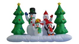 8 Foot Wide Inflatable Snowmen Family with Penguin and Christmas Trees Party Decoration