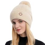 Tomorrow Winter Beanie for Women and Girls - Stay Warm and Stylish with our Cute Pom Pom Beanie - Fleece Lined, Soft Knit, and Trendy Winter Fashion Hat (Cream)