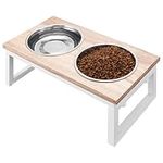 Navaris Large Pet Feeder with Foldable Legs - Raised Dog Bowls with Wooden Stand - Elevated Pet Dish for Dogs - Duo Dog Bowl Set with Stand - Medium & Large Size Dog - 27oz (800ml)