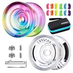 MAGICYOYO 2 Pack of Yoyo K2 Crystal, Responsive Yoyo for Kids, Dual Funtion Yoyos Professional with Unresponsive Bearings, 12 Yoyo Strings, Yoyo Case, Bearing Removal, Axle Tool (Gradient + White)