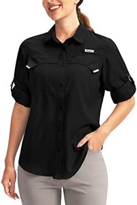 Pudolla Women's UPF 50+ UV Sun Protection Shirts Long Sleeve Fishing Hiking Shirt Cool Lightweight Travel Safari Shirts, Black, XX-Large