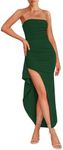 PRETTYGARDEN Women's Ruched Bodycon Dresses 2025 Summer Off Shoulder Asymmetrical High Split Elegant Cocktail Party Dress (Dark Green,Large)