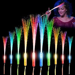 28 Pack Glow Fiber Optic Wands Sparkler Firework Sticks, LED Flashing Light Up Toy for Kids Adults, Glow in The Dark Party Favor Supplies Rave Magic Decoration Bulk Wedding Halloween Diwali Christmas