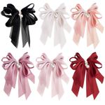 RedChimes Korean Large Hair Silky Pearl Bow Tassel Clips with Strong Metal Fancy Barrettes Clip Large Vintage Bowknot Hair Accessories For Women and Girls Multicolor (Multicolor Pack Of 6, Large)