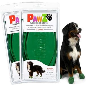 PawZ Rubber Dog Boots for Paws 4" and Up, 24 Total (2 Packs of 12) - All-Weather Dog Booties for Hot Pavement, Snow, Mud, and Rain - Waterproof, Anti Slip Dog Socks - X-Large, Green