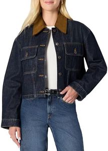 Amazon Essentials Women's Oversized-Fit Cropped Heavyweight Denim Jacket with Contrast Corduroy Collar, Rinse, XX-Small