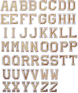 J.CARP 52Pcs Gold Alphabet A to Z Patches, Iron on Sew on Letters for Clothing, Hats, Shoes, Backpacks, Handbags, Jeans, Jackets etc.