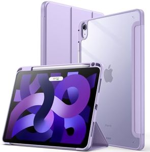 JETech Case for iPad Air 11-Inch M2 (2024), iPad Air 5/4 (2022/2020 5th/4th 10.9-Inch) with Pencil Holder, Clear Transparent Back Slim Stand Shockproof Tablet Cover (Light Purple)