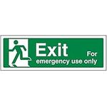 V Safety Exit For Emergency Use Only Man Left Sign - 300mm x 100mm - 1mm Rigid Plastic