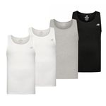 New Balance Men's Cotton Performance Rib Tank Top Vest (Pack of 4), White/White/Light Heather Grey/Black, Medium